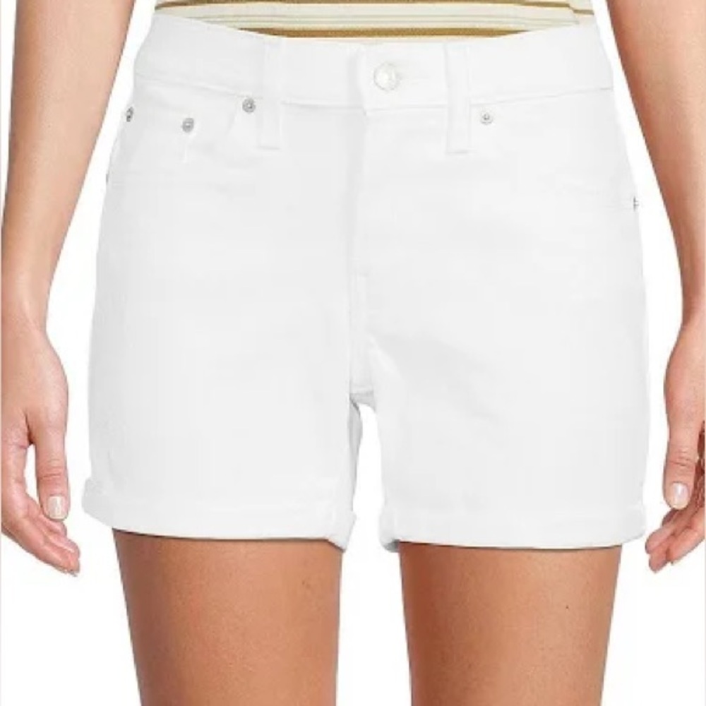 White Mid Rise Denim Shorts
